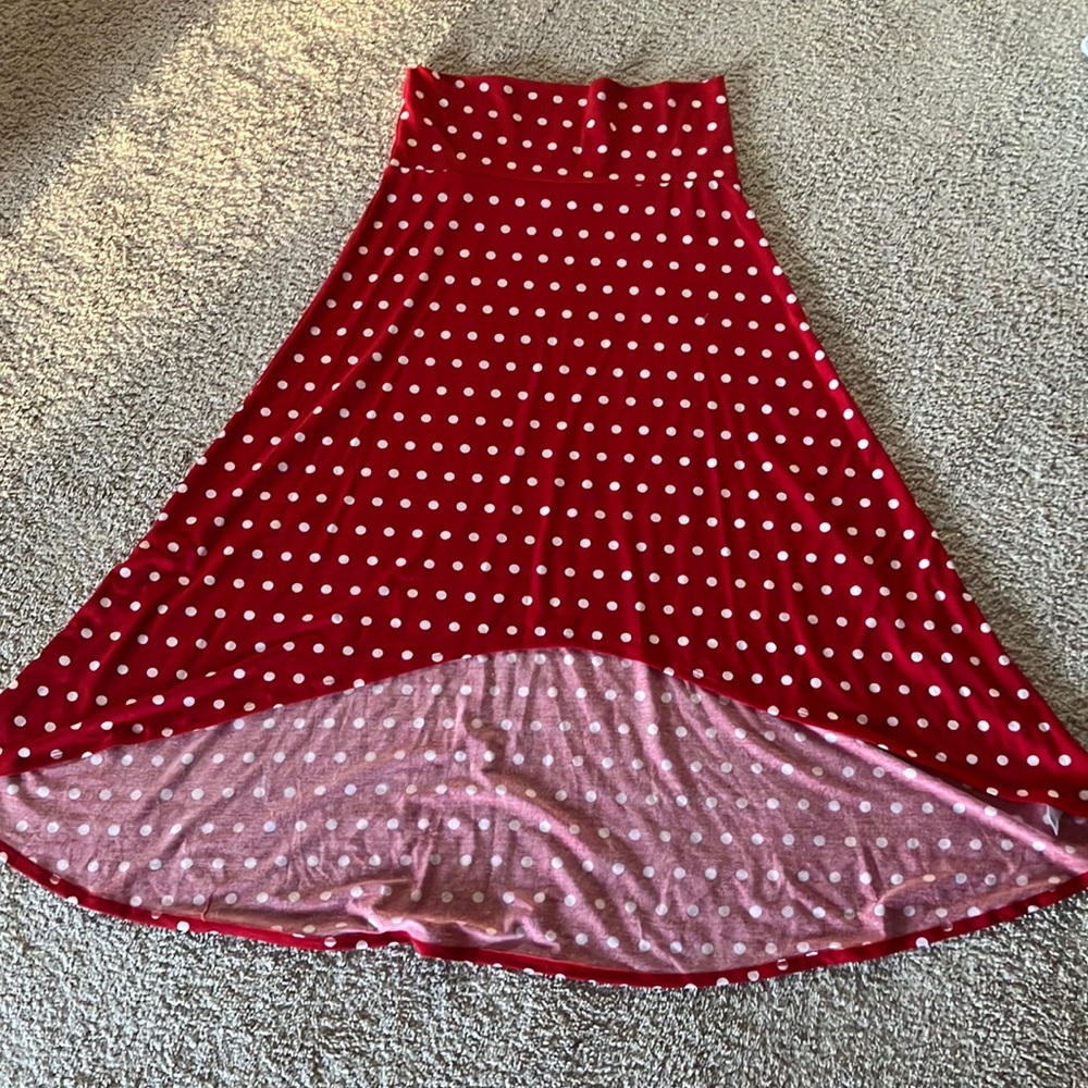 Red & White Polka Dot High-Lo Maxi Skirt